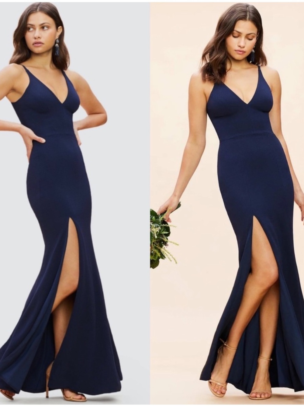Dress The Population midnight blue high slit dress. Medium.